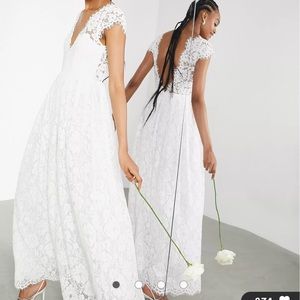 ASOS White Lace Maxi Dress with Cap Sleeves